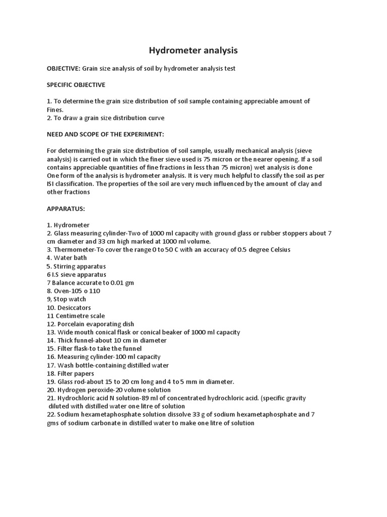 GT Hydrometer Analysis PDF Litre Soil