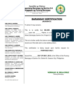 Barangay Certification: Sangguniang Barangay NG Quirino 3-A Tanggapan NG Punong Barangay