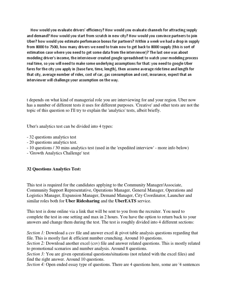 Uber Test Searching | PDF | Analytics | Question