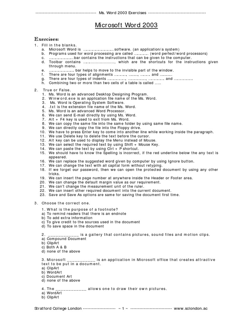 Ms. Word Exercises | PDF | Microsoft Word | Paragraph