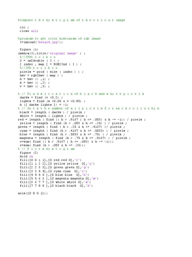 Color Histogram Matlab Code | PDF