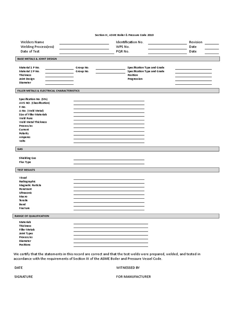 Welder Qualification Record Template PDF