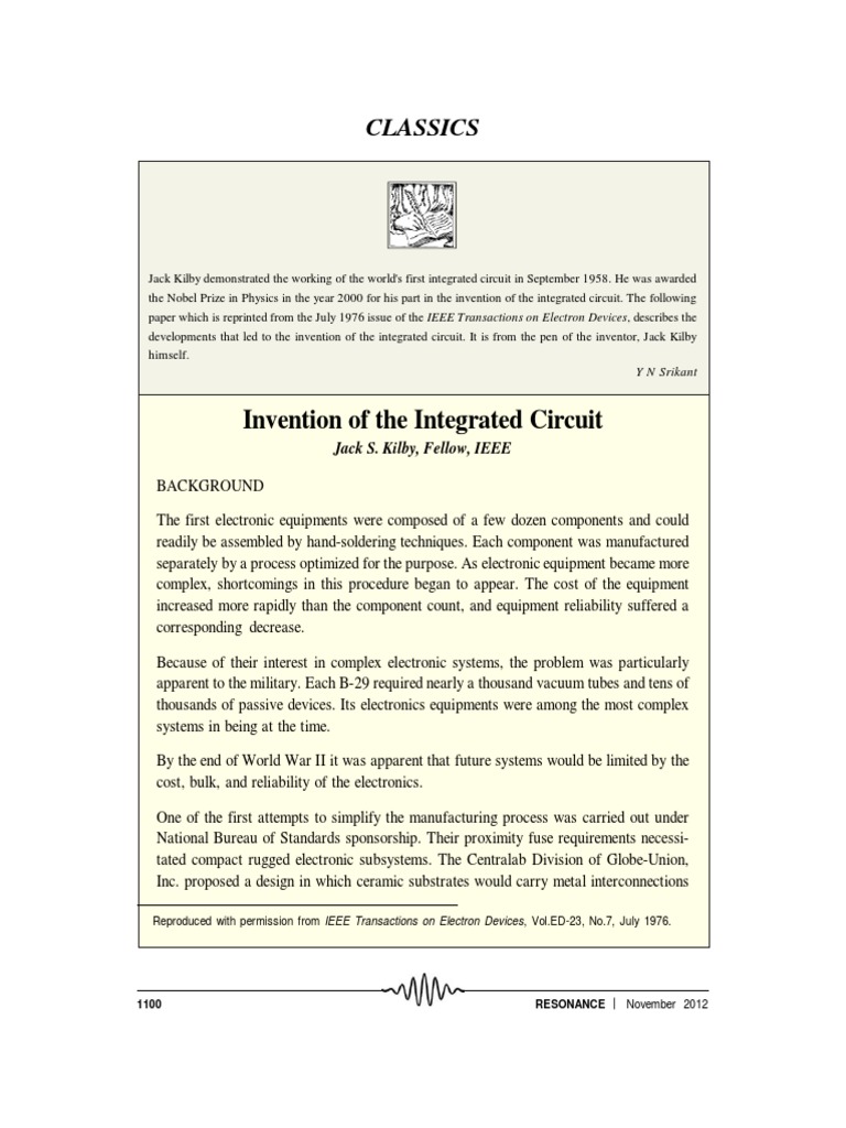 Classics Invention of The Integrated Circuit PDF Electronic