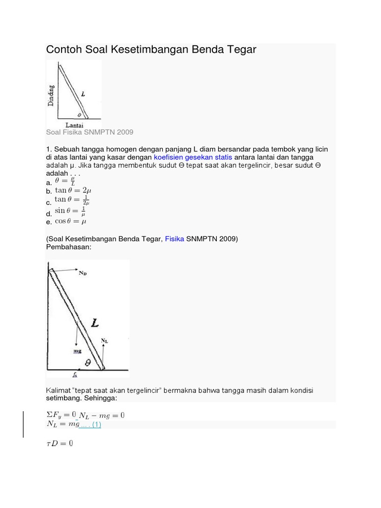 Contoh Soal Kesetimbangan Benda Tegar Angelica