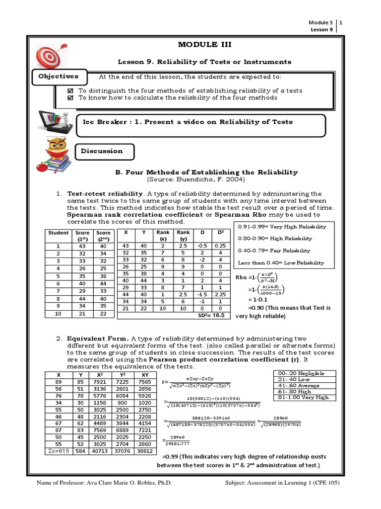Reliability Methods for Tests Explained | PDF | Spearman's Rank ...