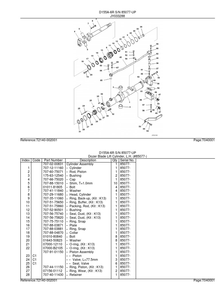D155A-6R Dozer Blade Lift Cylinder Parts | PDF | Piston | Cylinder (Engine)