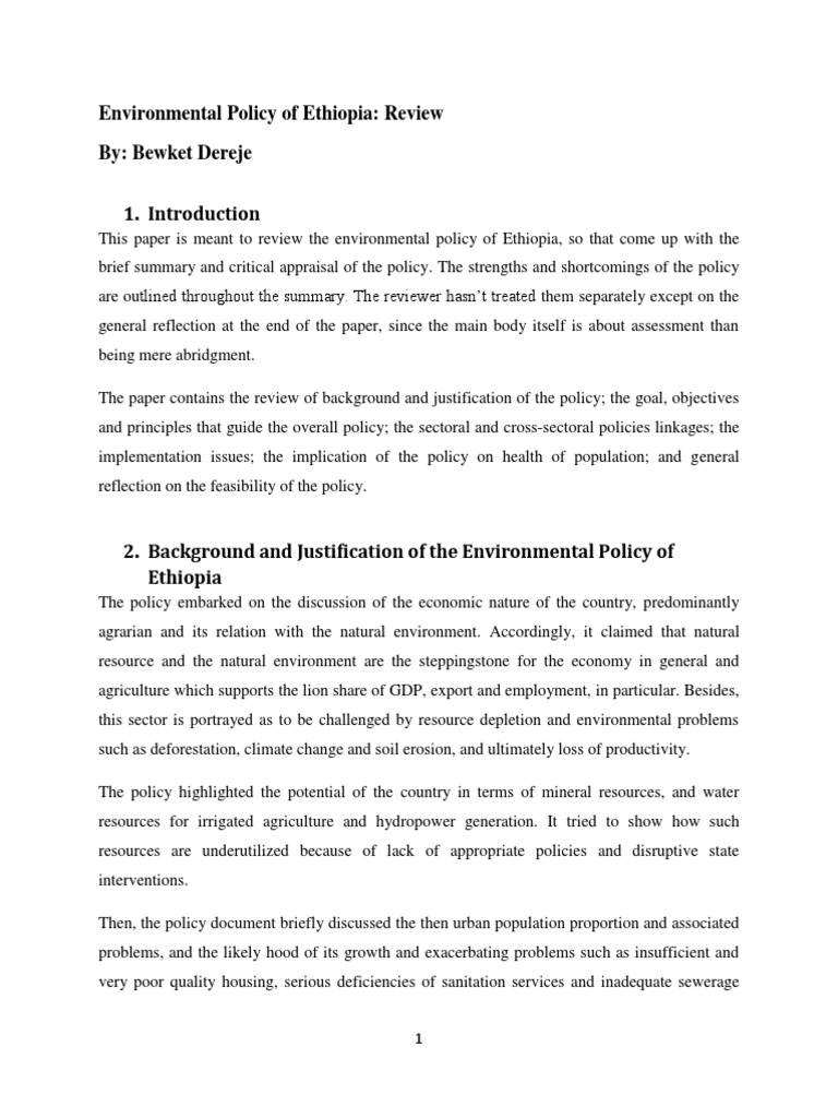 Ethiopia Environmental Policy Review | PDF | Environmental Policy ...