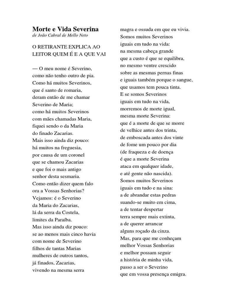 Morte e Vida Severina - Prólogo | PDF | Morte