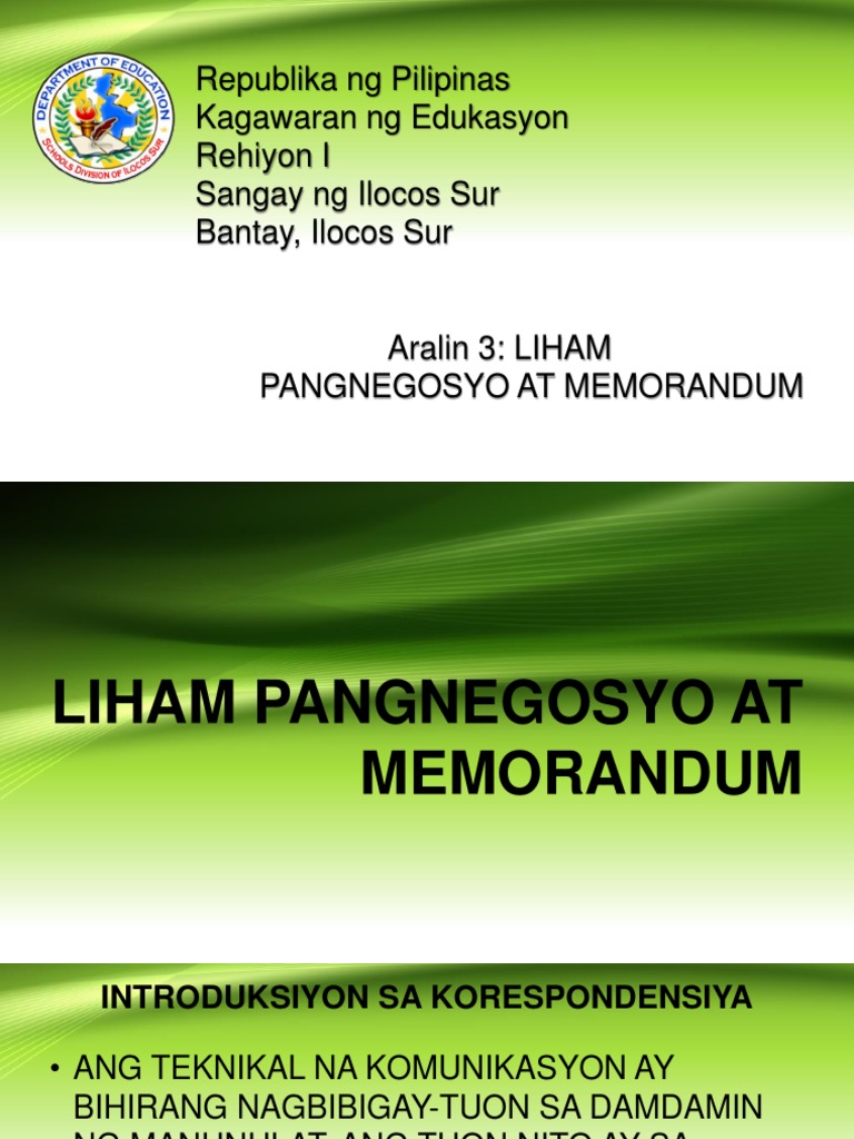 3 Liham Pangnegosyo At Memorandum Pdf