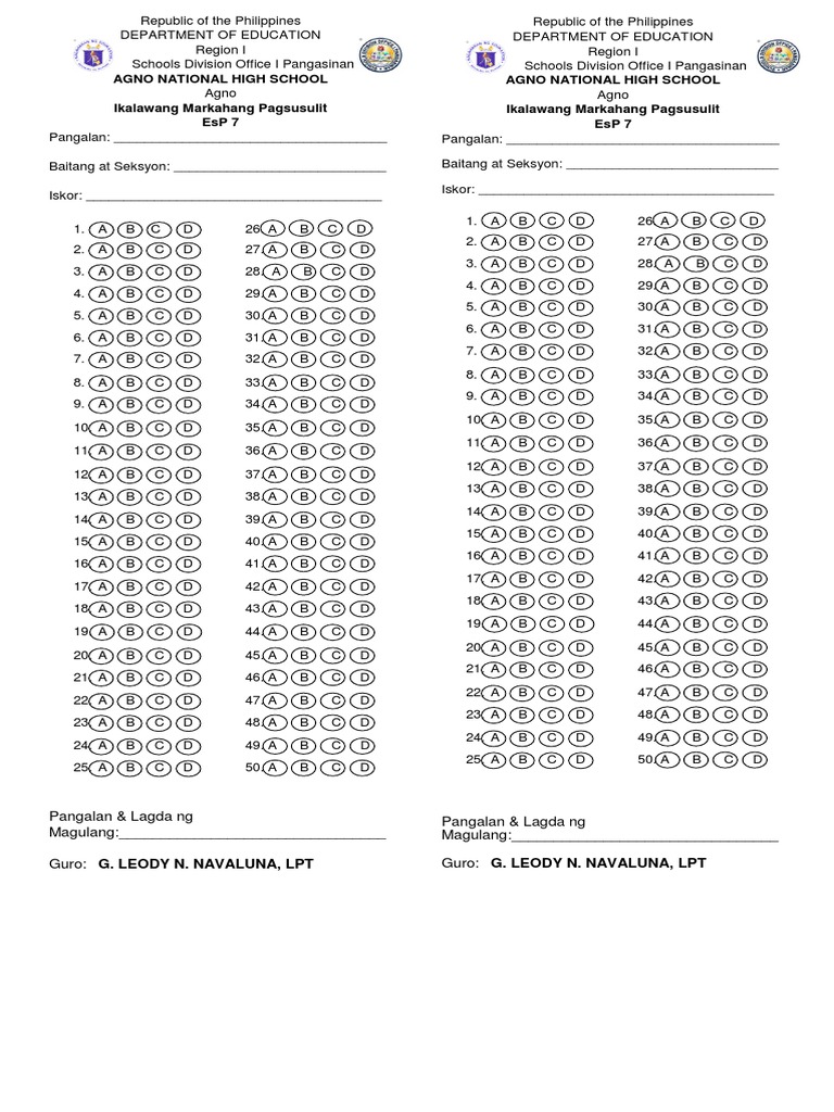 Bubble Answer Sheet | PDF | Education Policy | Philippines