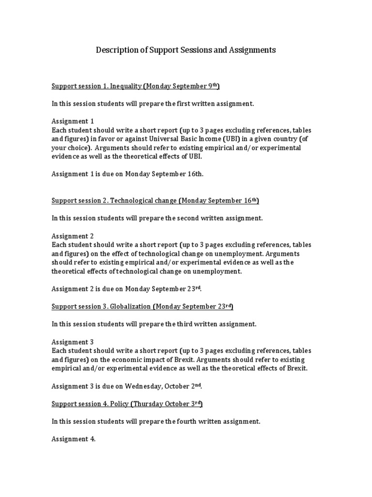 Support Sessions and Assignments Overview | PDF