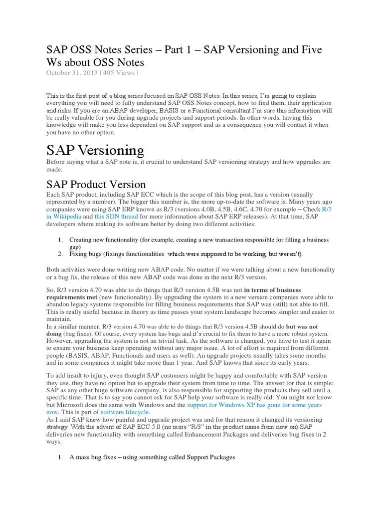 Understanding SAP OSS Notes Basics | PDF | Software Bug | Error ...