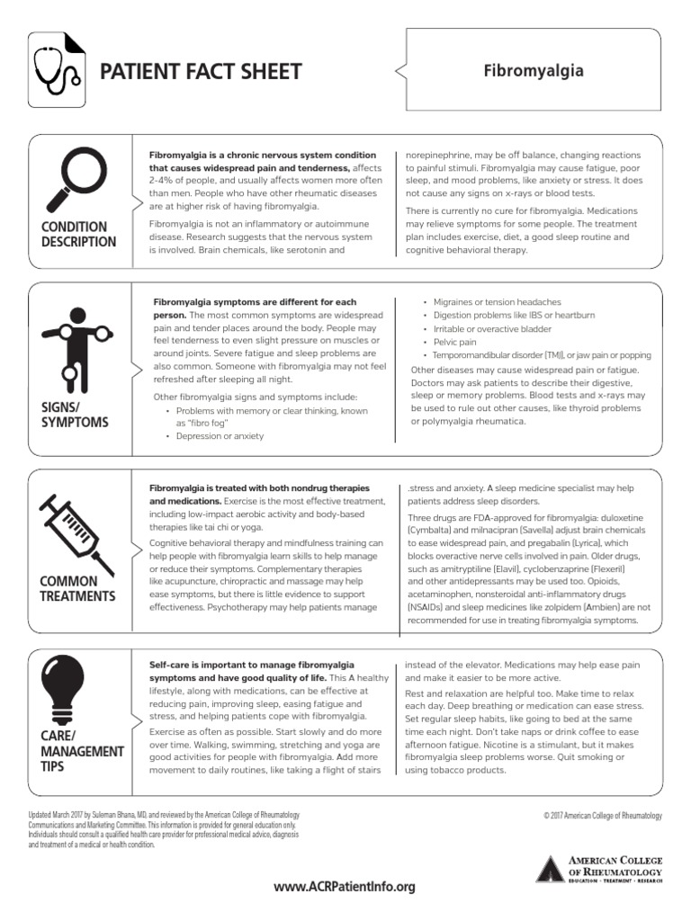 Fibromyalgia Fact Sheet PDF PDF Fibromyalgia Clinical Medicine