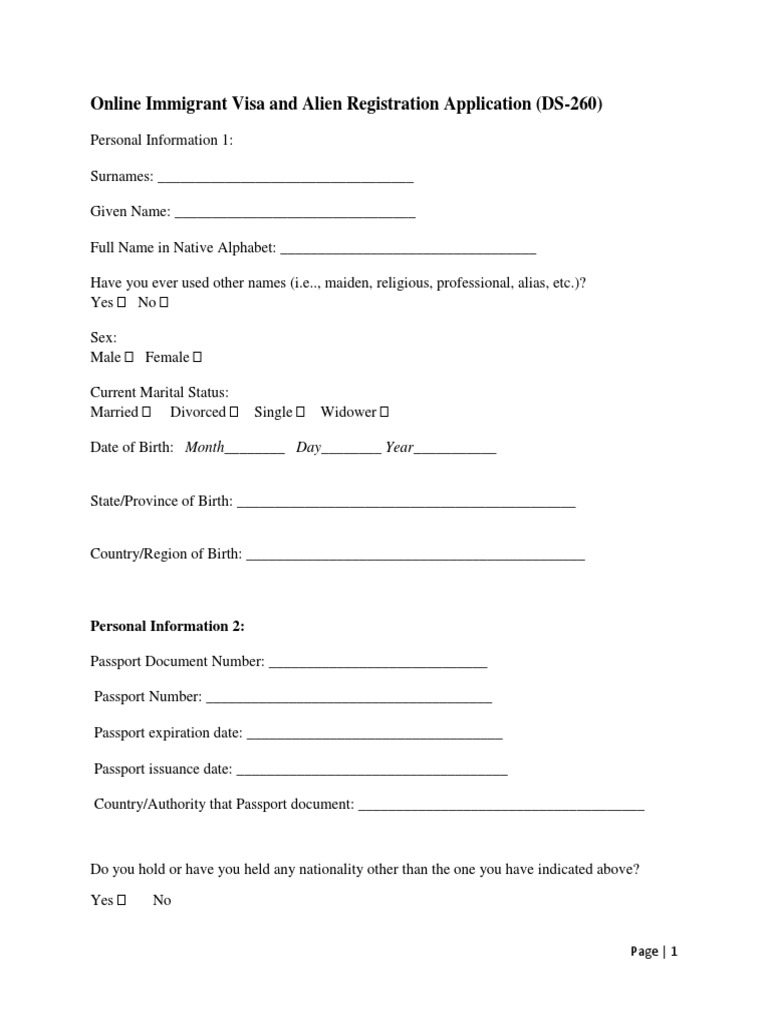 ds-260 for clients | pdf | social security number | travel visa