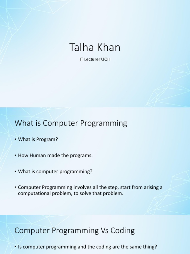 Talha Khan: IT Lecturer UOH | PDF | Computer Programming | Computer Program
