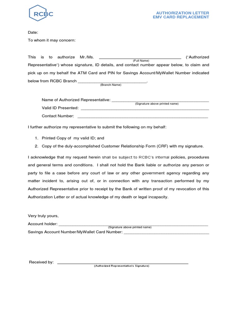 Authorization Letter For Authorized Representative | PDF