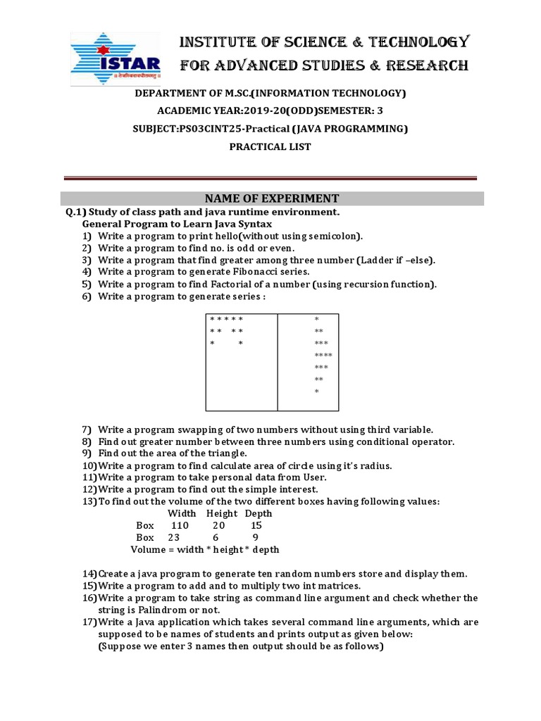 Lab Manual Java Programming PDF Method Programming