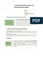 Demanda de Divorcio Por Causal de Separación de Hecho