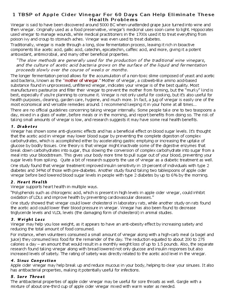 Apple Cider Vinegar PDF Vinegar Carbohydrates
