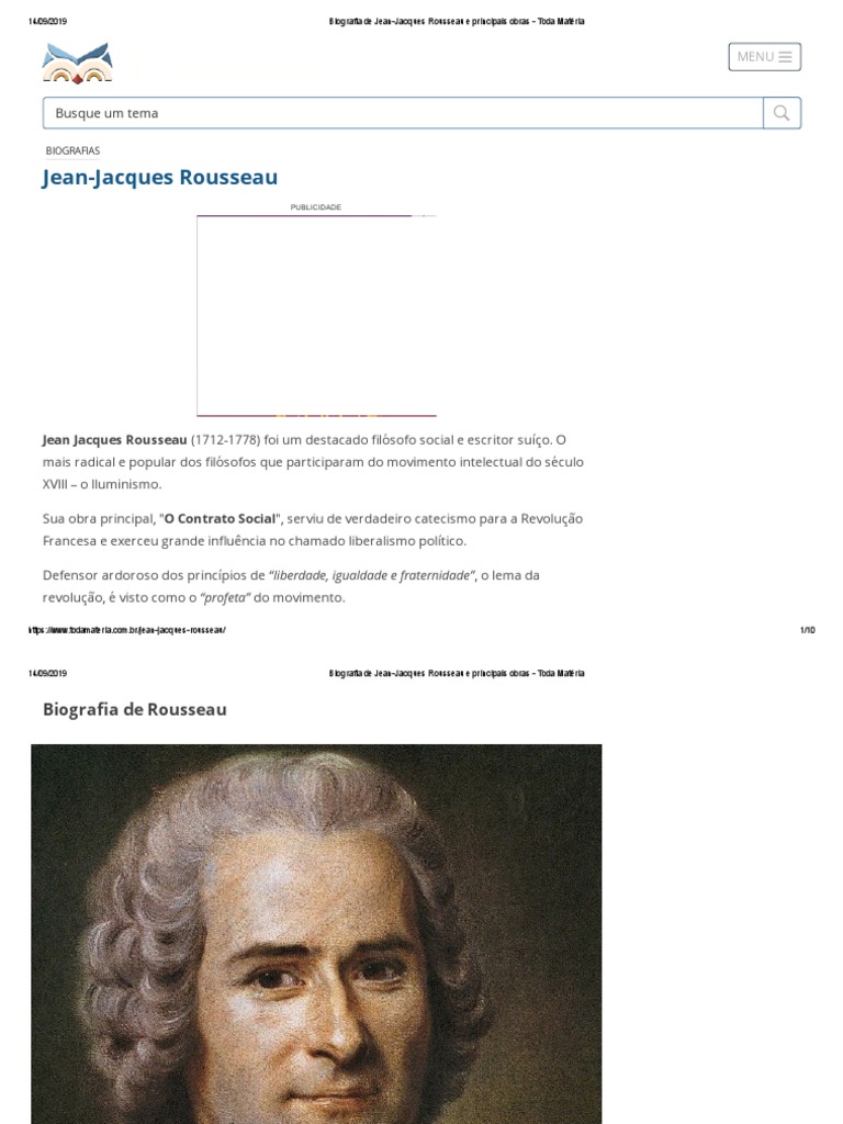Biografia de Jean-Jacques Rousseau e Principais Obras - Toda Matéria ...