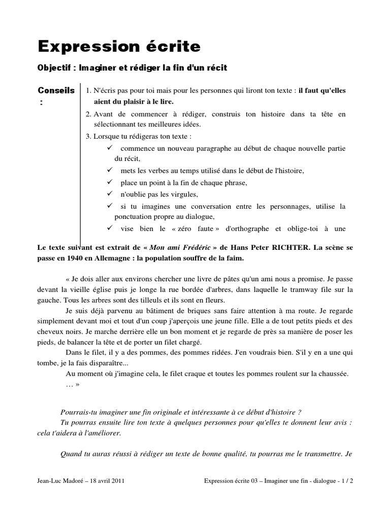 Imaginer Et Rédiger La Fin D'un Récit | PDF