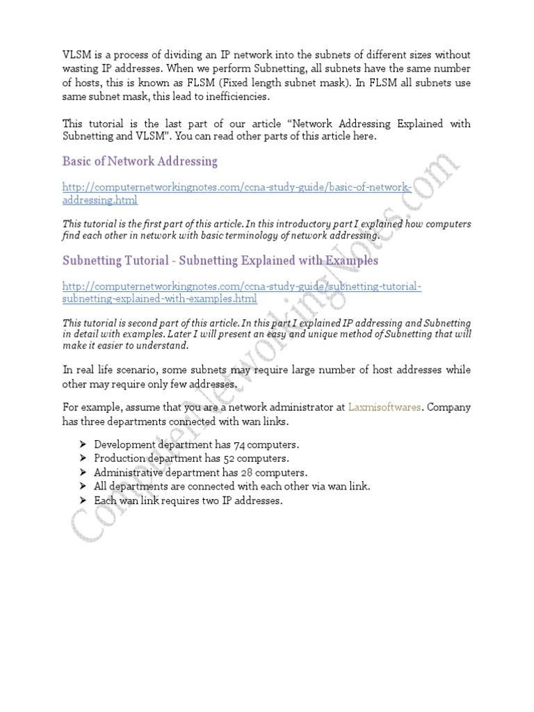 VLSM Tutorial With Examples PDF | PDF | Internet Architecture | Network ...