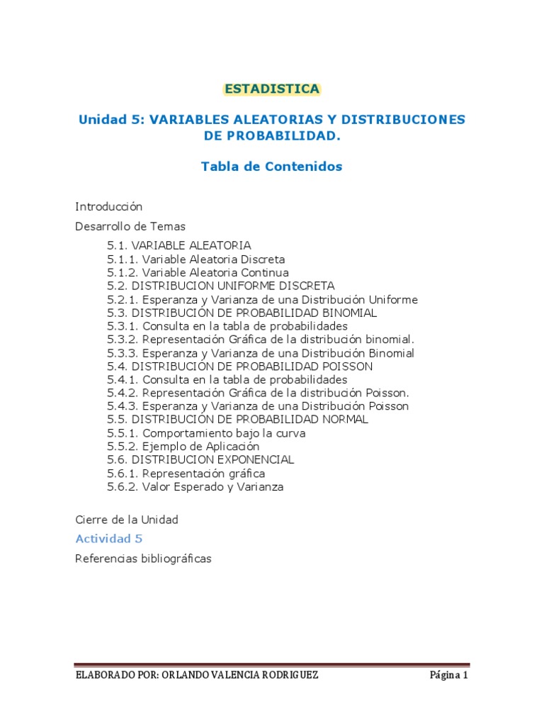 Variable Aleatoria Y Distribuciones De Probabilidad Pdf Variable