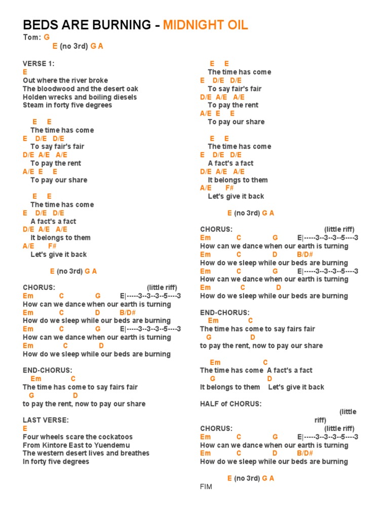 Beds Are Burning Midnight Oil PDF Musical Compositions Songs