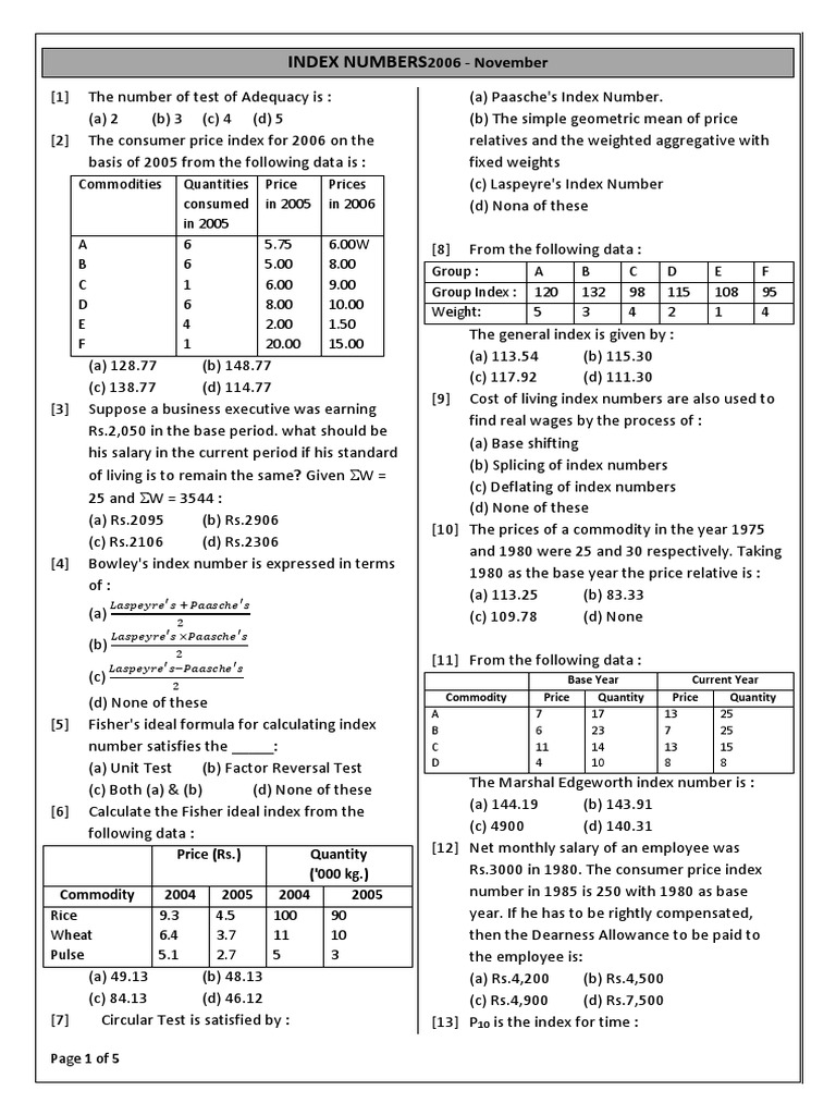 Calculation of Cost of Living Index Numbers and Price Indexes from