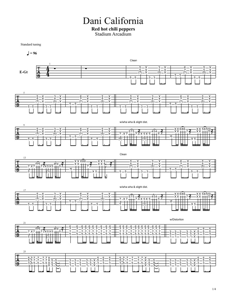 Red Hot Chili Peppers Dani California. Guitarepdf Music Media Songs