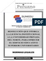 Resolución Que Otorga La Licencia Institucional A La Universidad Privada Del Norte, para Ofrecer El Servicio Educativo Superior Universitario