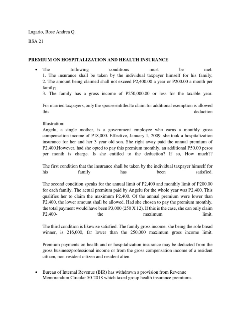 Premium On Hospitalization and Health Insurance PDF Taxpayer Tax