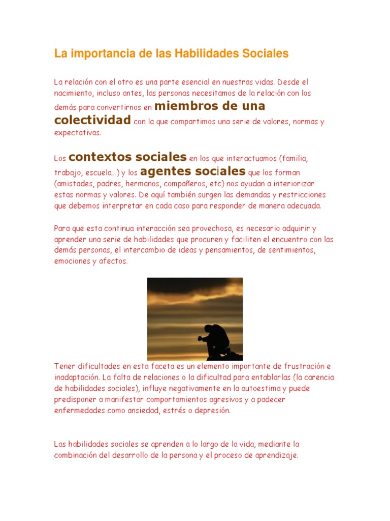 La Importancia De Las Habilidades Sociales Pdf Habilidades Sociales