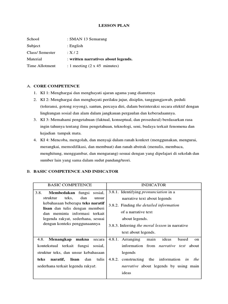 Rpp Kls X Kd 3 8 4 8 Witten Narrative Reading Comprehension Human Communication