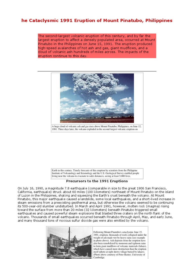 The 1991 Eruption of Mount Pinatubo, Philippines | PDF | Volcano