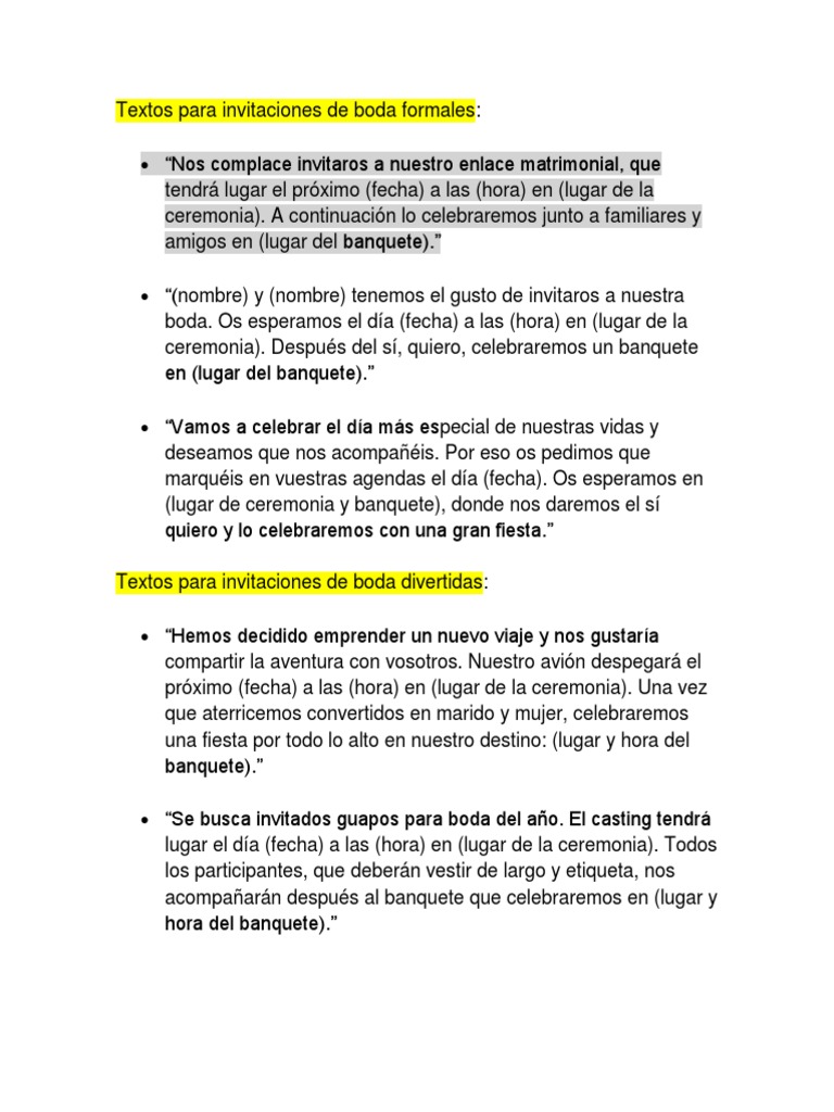 Textos para Invitaciones de Boda Formales | PDF | Boda | Bendición, image size:768x1024