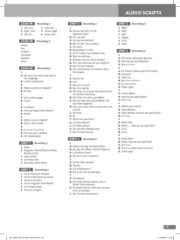 Básico 1 WB Audio Script | PDF