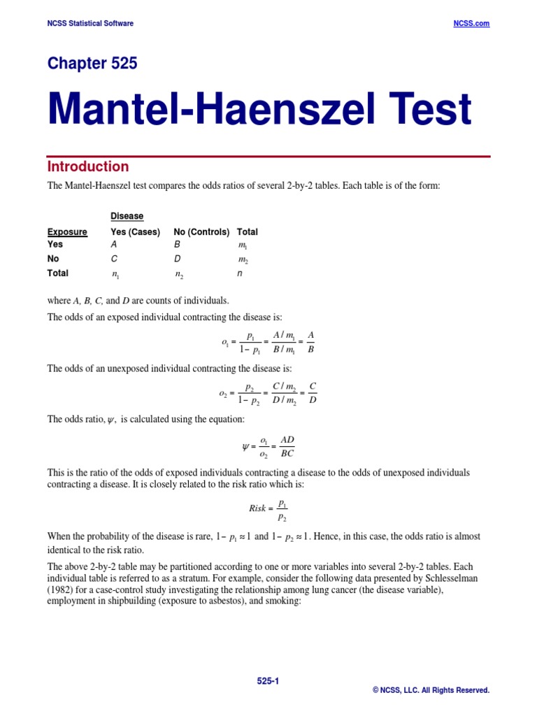 Mantel Haenszel Test PDF Statistical Hypothesis Testing Odds Ratio
