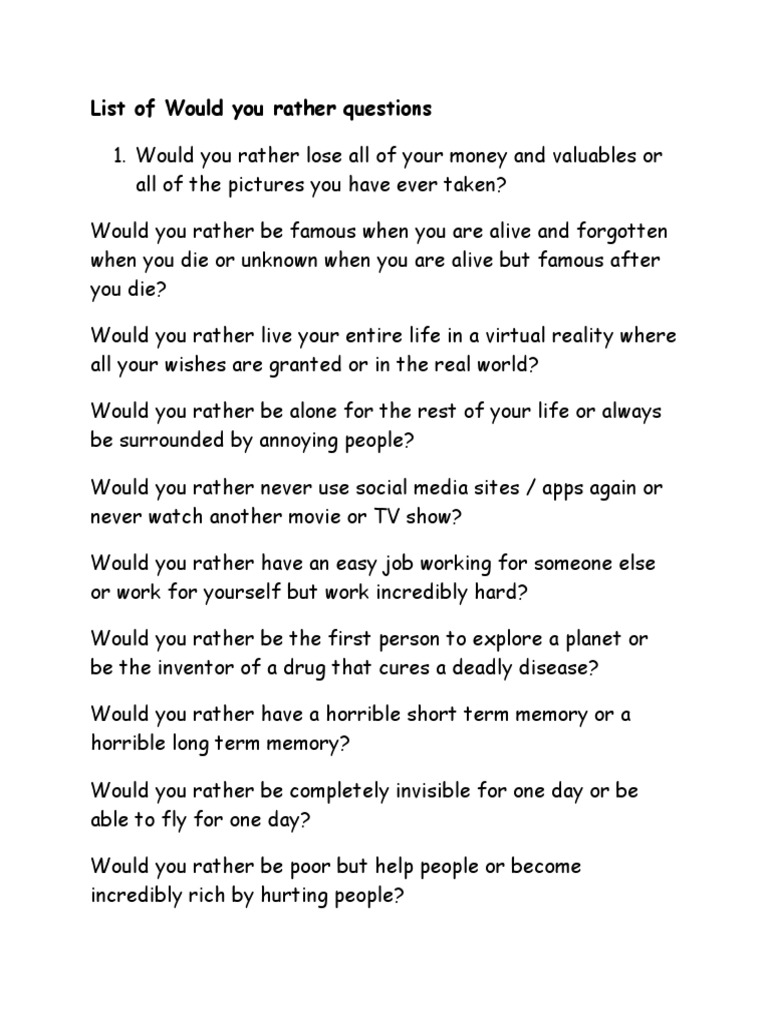 Hard Would You Rather Questions