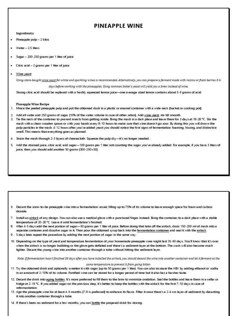 Pineapple Wine PDF Wine Yeast