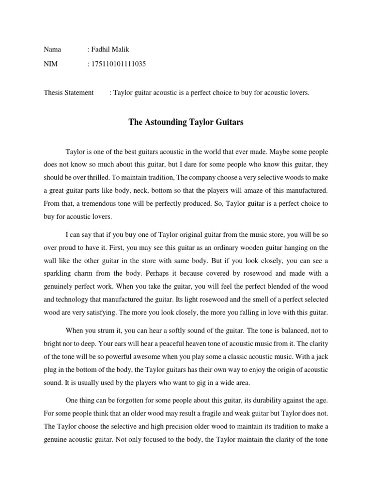 Taylor Guitar An Descriptive Essay PDF Guitars Necked Lutes