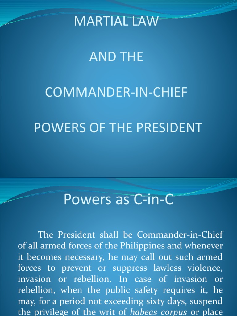 Martial Law and The CommanderInChief Powers of The President PDF