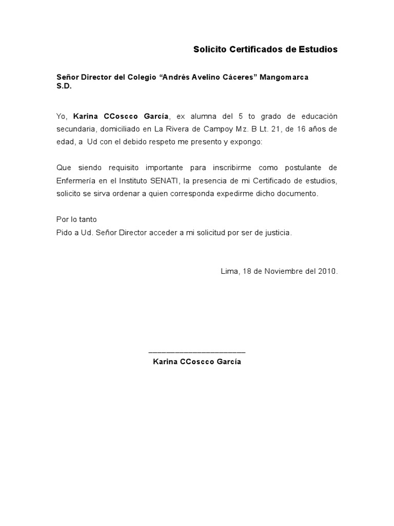 Solicitud de Certificado de Estudios | PDF | Escuelas | Estudiantes