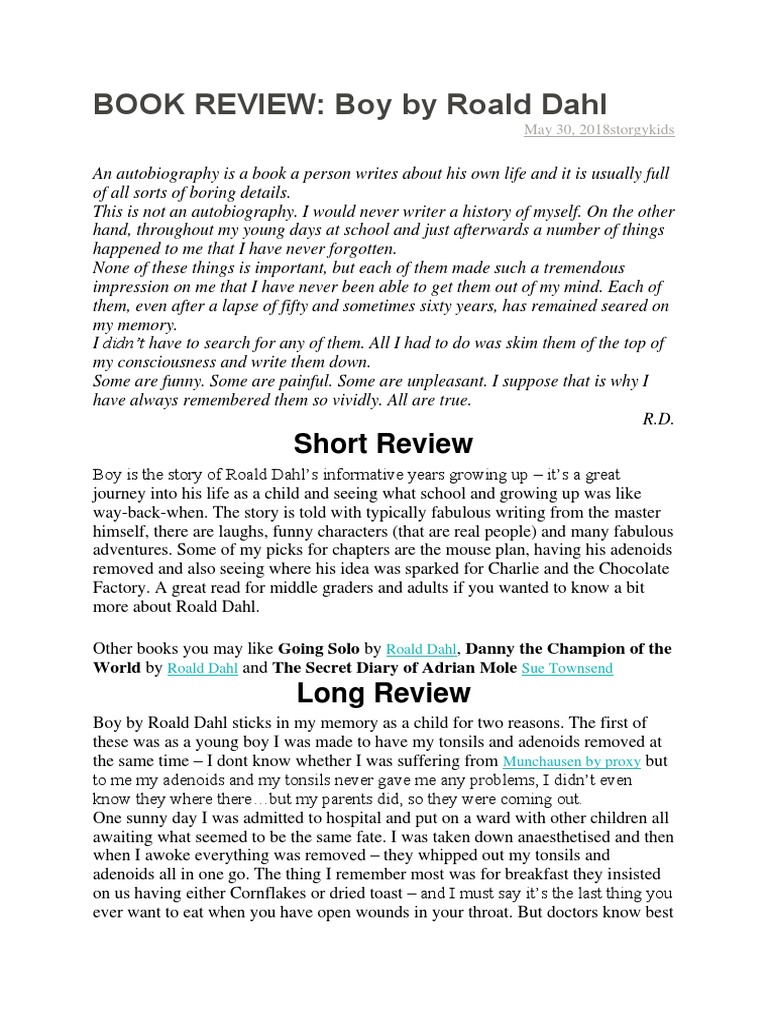 Review of Roald Dahl's "Boy" | PDF