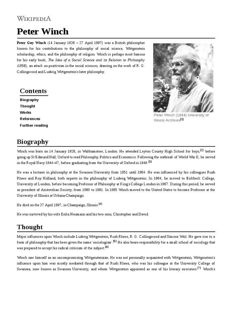 Peter Winch PDF Philosophical Theories Contemporary Philosophy