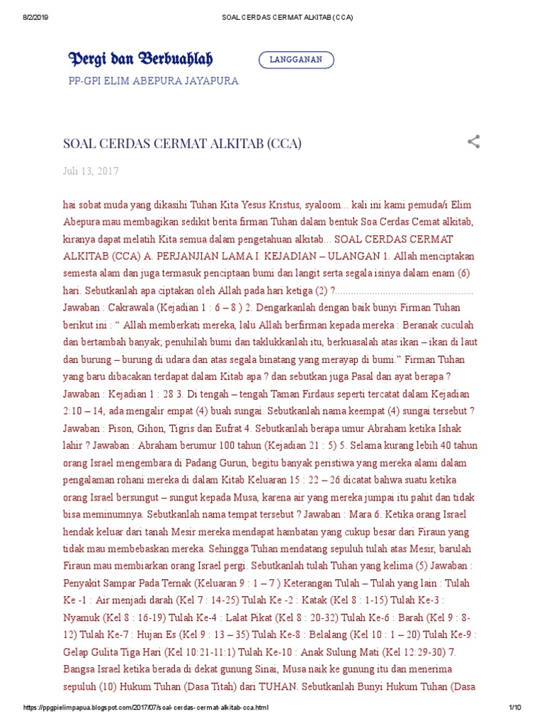 Soal Cerdas Cermat Alkitab Guru Paud