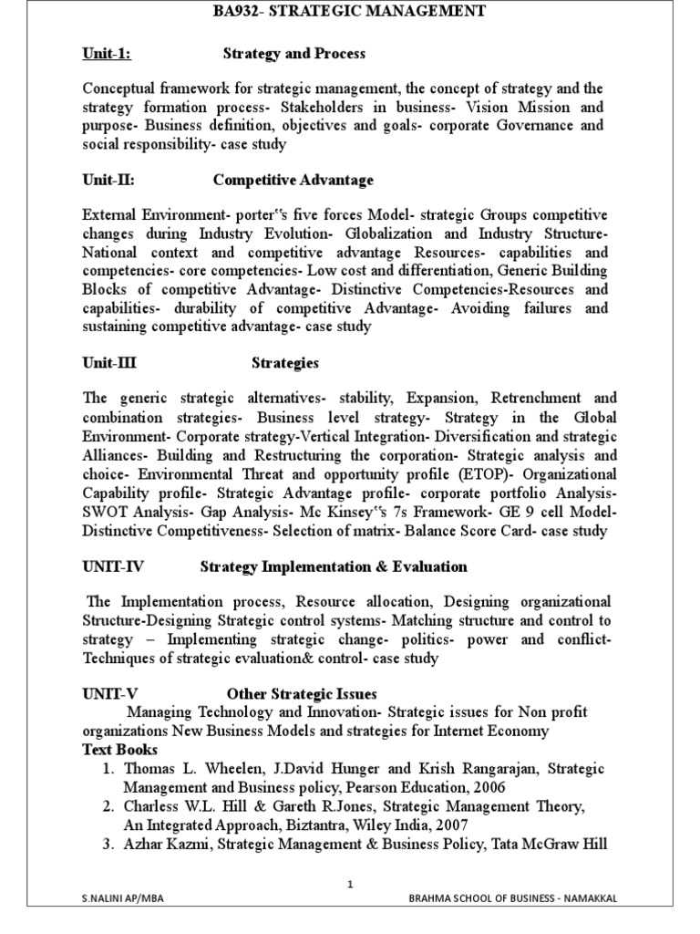 Strategic Management Framework Overview | PDF | Competitive Advantage ...