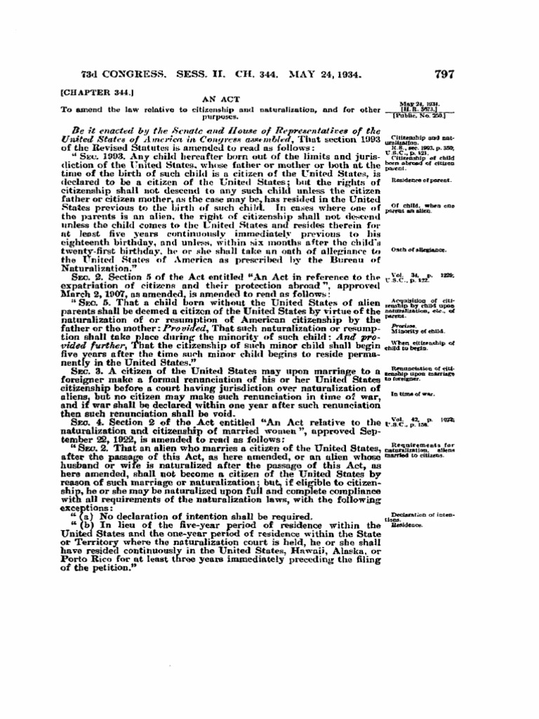 1934 Naturalization Act Amendments | PDF | Naturalization | Citizenship