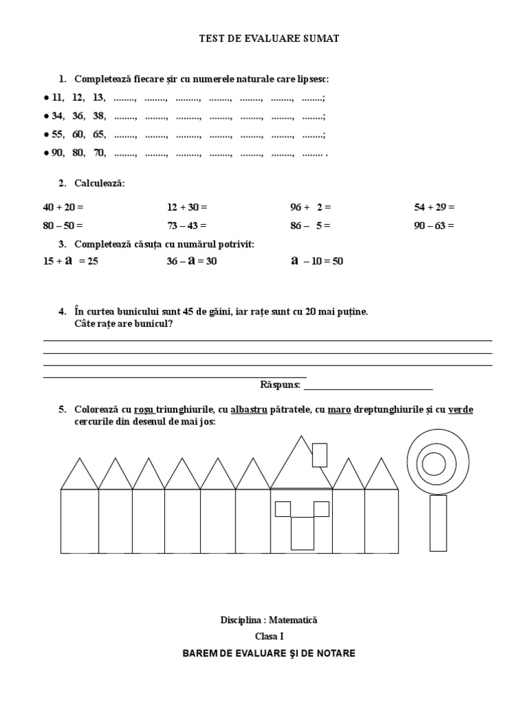 Test Final Matematica Clasa I Bareme Matrice | PDF