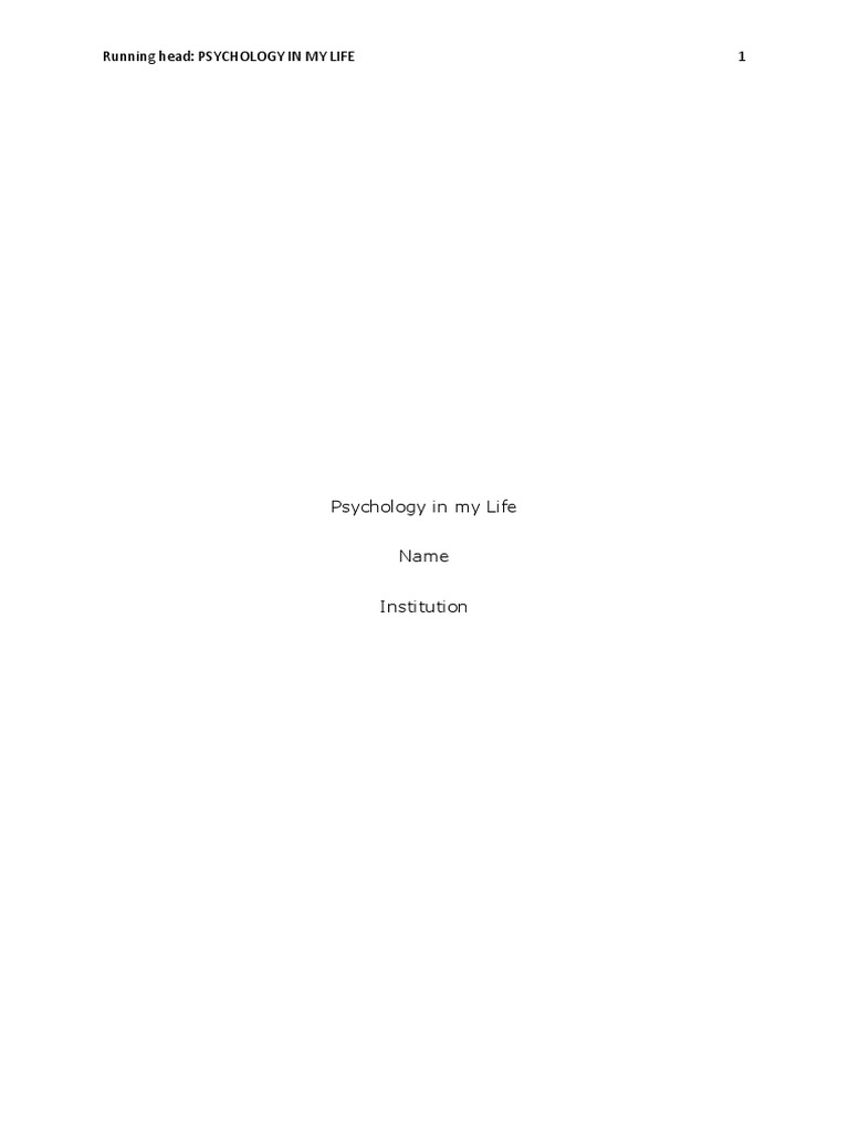 Running Head Psychology in My Life 1 PDF Pharmacy Psychology